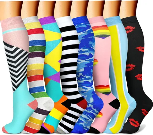Miniatura 15 de CHARMKING Calcetines de compresión para mujeres y hombres para circulación (8 pares) 15-20 mmHg, mejor soporte para ciclismo atlético