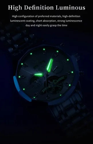 Miniatura 66 de OLEVS Reloj de pulsera automático con diseño de esqueleto para hombre, de lujo, con diamantes de lujo, de acero inoxidable, calendario, reloj