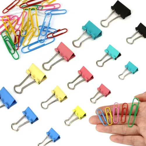 Miniatura 3 de Clips de papel y clips de carpeta, 340 piezas de clips de papel y clips de carpeta de tamaños surtidos, clips de papel de colores grandes, medianos