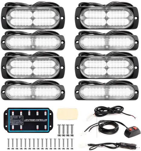 Miniatura 21 de 8 piezas Luces LED Intermitentes Estroboscópicas de Emergencia de Montaje en Superficie con Controlador para Camiones, Vehículos, Automóviles (4Y4W)