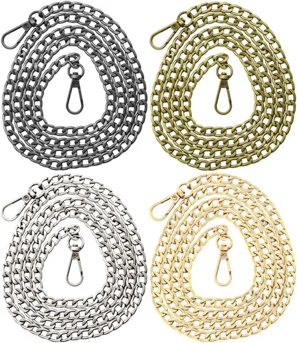 2 correas de cadena plana de metal de 47 pulgadas, correa de cadena extraíble para bolso de mano, accesorios con hebillas