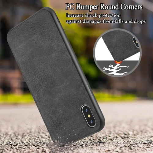 Miniatura 7 de Funda compatible con iPhone Xs Max, delgada, de piel sintética, vintage, a prueba de golpes, ligera, de alta calidad, suave, TPU, carcasa protectora