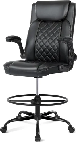 Misolant Silla de dibujo con anillo para reposapiés, silla de oficina alta para escritorio de pie, sillas de altura de barra de piel sintética con