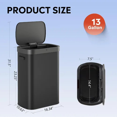 Miniatura 3 de WLIVE Bote de basura de 13 galones, 50 litros de gran capacidad con sensor de movimiento automático, cubos de basura sin contacto con indicador LED