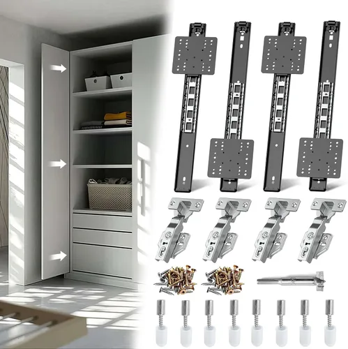 Miniatura 19 de Rieles para Puertas Corredizas de Bolsillo, Riel para Puerta Corrediza de Bolsillo para Gabinete, Bisagra para Puerta de Bolsillo, Herrajes