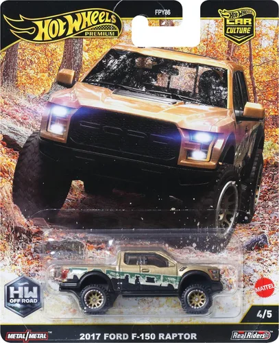 Miniatura 6 de Hot Wheels Premium Car Culture Off Road 1:64 Escala fundida a presión 2017 Ford F-150 Raptor Vehículo con neumáticos reales Riders y cuerpo