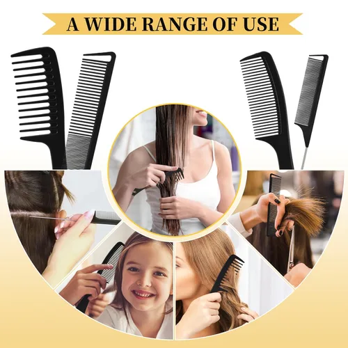 Miniatura 5 de Juego de 4 peines profesionales para mujeres y hombres, cola de rata de diente ancho, peines de pelo de dientes finos, corte trenzado, peluquero
