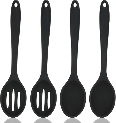 Boao 4 cucharas de silicona para cocinar cucharas grandes antiadherentes de 10.6 pulgadas, cucharas ranuradas resistentes al calor, para mezclar y