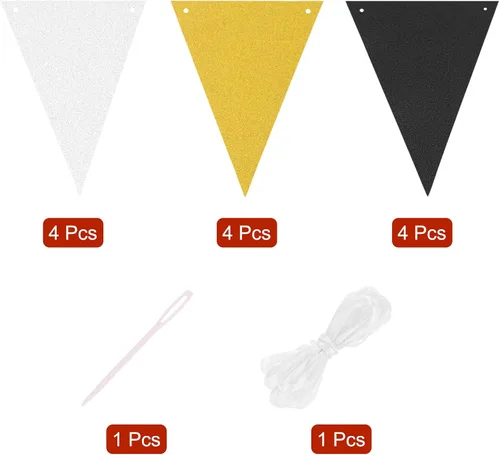 Miniatura 3 de MECCANIXITY Guirnalda de papel con purpurina de 10 pies para colgar banderines dorados, plateados, negros, brillantes para Navidad, despedidas