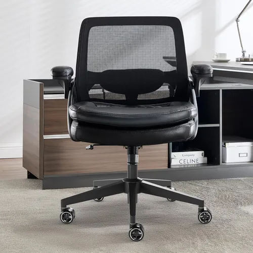 Miniatura 2 de Silla de oficina grande y alta, silla de escritorio ergonómica de malla de 500 libras con reposabrazos abatibles, asiento ancho de tamaño grande