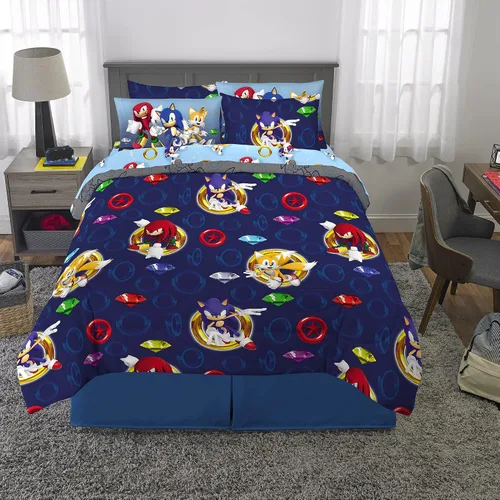 Miniatura 4 de Franco Sonic the Hedgehog Anime Juego de edredón y sábanas supersuaves para niños con funda, 7 piezas, tamaño reina, (Producto oficial con licencia)