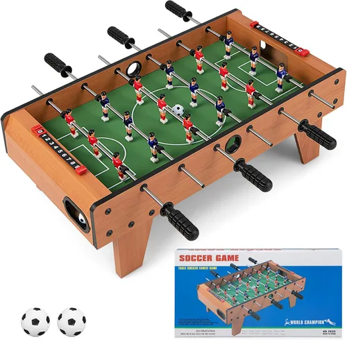 Goplus Mesa de futbolín de 27 pulgadas, juego de fútbol de mesa portátil con 2 balones de fútbol y 18 protectores de fútbol para noche familiar,