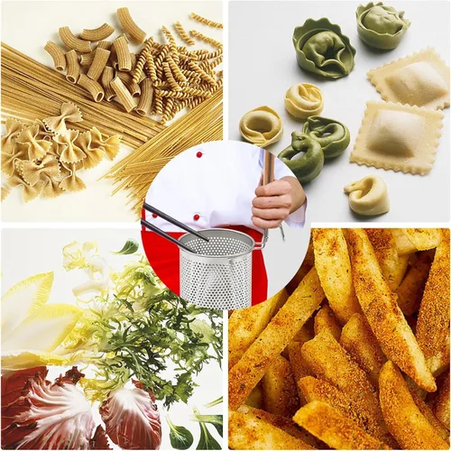 Miniatura 6 de Colador de Pasta de Acero Inoxidable, 2 piezas Colador de Fideos y Dumplings de Alimentos Microperforado con Mango de Madera, Cestas para Colar