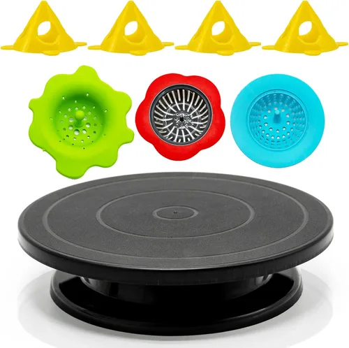Rueda giratoria de 11 pulgadas para esculpir tartas giratorias, soporte de mesa giratoria de pintura negra para rociar pintura, con soportes de lona