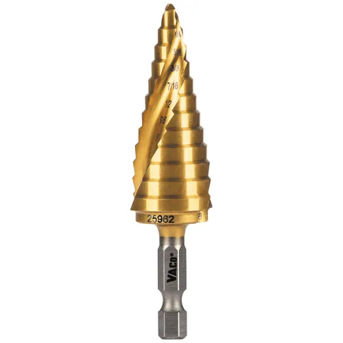 Klein Tools 25962 Broca escalonada, 3/16 a 7/8 pulgadas, espiral de doble estriado, corta metal fino, plástico, aluminio, madera, vástago hexagonal