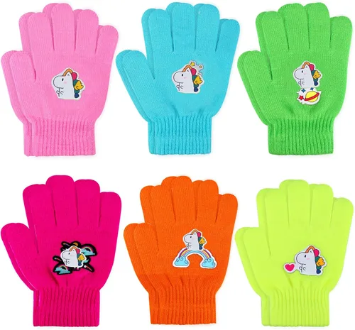 Miniatura 34 de Hicdaw 6 pares de guantes de invierno para niños, guantes de punto elásticos y cálidos para niños o niñas