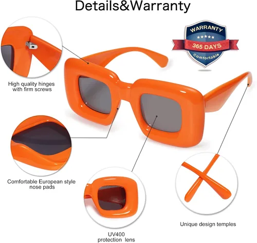 Miniatura 5 de VANLINKER Lindas gafas de sol cuadradas infladas para mujeres y hombres, gafas gruesas retro con marco grueso divertido máscara sombras VL9733