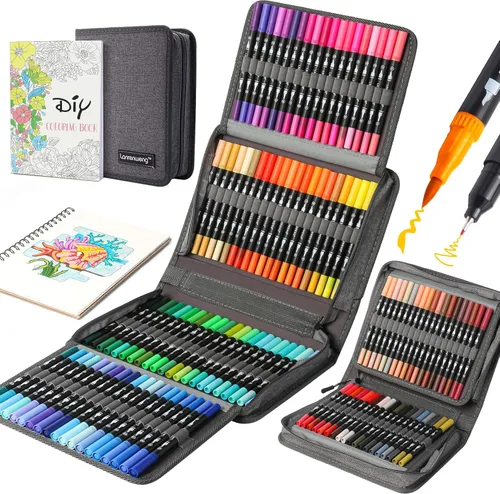 LANRENWENG - Juego de marcadores de punta de pincel de 120 colores, punta de pincel fina, juego de bolígrafos de colores con bolsa de lona,
