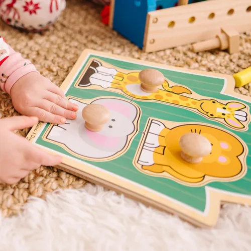 Miniatura 2 de Melissa & Doug Jungle Friends - Rompecabezas de animales de safari con pomo gigante, rompecabezas de clavijas de madera para niños pequeños, juguete