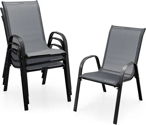 Miniatura 7 de Giantex Juego de 4 sillas de patio, sillas de comedor apilables para exteriores, capacidad de 330 libras, resistentes a todo tipo de clima, sillones