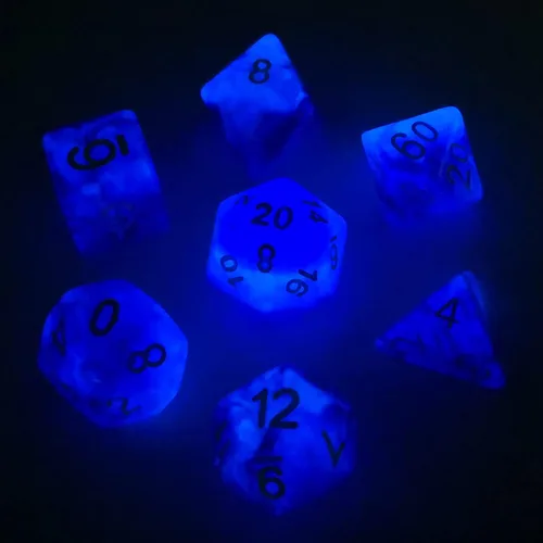 Miniatura 13 de Bescon Juego de dados poliédricos que brillan en la oscuridad de dos tonos Blue Dawn, juego de dados RPG luminosos d4 d6 d8 d10 d12 d20 d% paquete