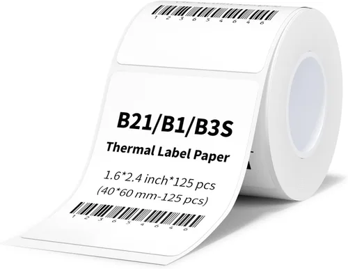 NIIMBOT Etiquetas para B1/B21/B3S/K3, 1.57 x 2.36 pulgadas (40x60mm), 125 etiquetas/rollo, papel de impresión de etiquetas térmicas impermeables
