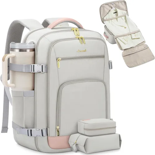 Miniatura 16 de LOVEVOOK Mochila de viaje para mujer y hombre, Beige, Mochilas de viaje