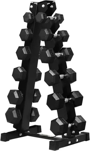 Miniatura 20 de RITFIT Juego de mancuernas hexagonales de goma con estante, núcleo de hierro fundido resistente de 180 a 780 libras, mango cromado moleteado