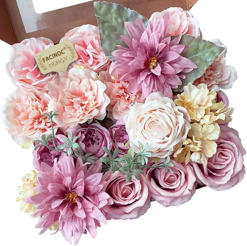 Miniatura 41 de FACINOC Rosas Flores Artificiales Ramo Combo Caja Set para Bricolaje Centros de Mesa de Boda para Mesa Nupcial Baby Shower Fiesta Decoraciones