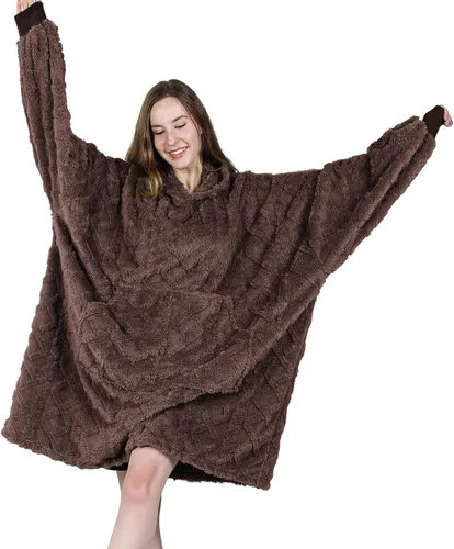 Miniatura 9 de Sudadera tipo manta portátil para niños, de gran tamaño, con capucha, de sherpa, con bolsillo en la capucha y mangas, para niños pequeños, lindas