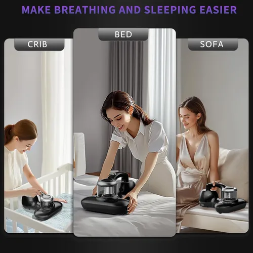 Miniatura 7 de Aspiradora de colchón Hersven, aspiradora de cama UV portátil de 16 kPa y 12800 vibraciones por minuto mejorada para limpieza efectiva de cama