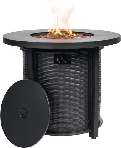 Miniatura 13 de Mesa para fogata de propano de 28 pulgadas, mesa de fuego de 50,000 BTU con tapa de acero, patas grandes, rocas de lava, pozo de fuego seguro