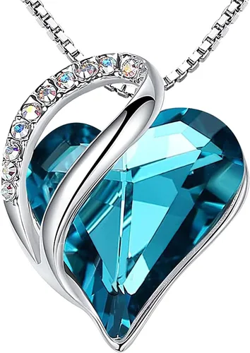 Leafael Collar con colgante de corazón con cristales de piedra natal para 12 meses regalo de joyería para mujer tono plateado 180in 20in