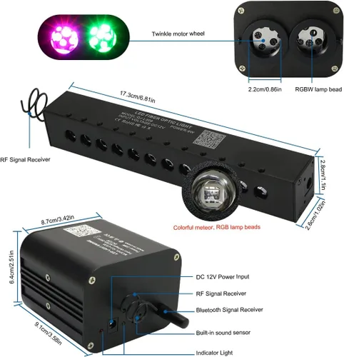Miniatura 5 de AKEPO Luces de fibra óptica de estrella fugaz de 20 W, RGBW Twinkle APP de doble cabeza, 1300 unidades, 0.03 pulgadas, 13.1 pies, fibra óptica