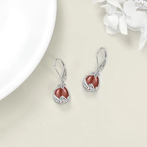 Miniatura 141 de Aretes colgantes con forma de lágrima de filigrana de piedra lunar de plata de ley 925 con cierre de palanca para mujer, regalos de joyería