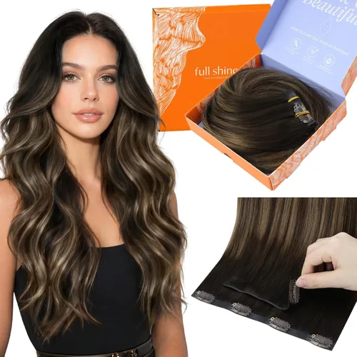 Miniatura 15 de Full Shine Invisi Edge - Extensiones de cabello con clip sin costuras, color negro azabache, cabello Remy inyectado de trama invisible para cabello