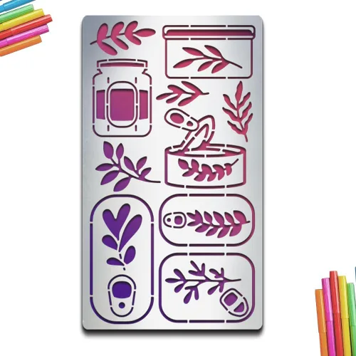 MAYJOYDIY Can Plant - Plantilla de metal para diario, marcapáginas, plantillas de metal de 4 x 7 pulgadas, plantilla de dibujo de acero inoxidable
