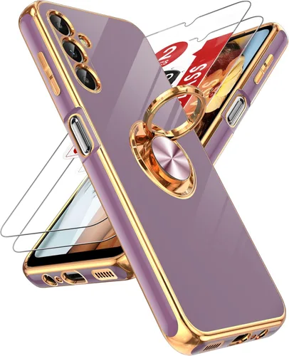 Miniatura 152 de LeYi Funda para Samsung Galaxy S22 Ultra con soporte de anillo giratorio de 360°, soporte magnético, chapado en oro rosa, borde protector para Negro