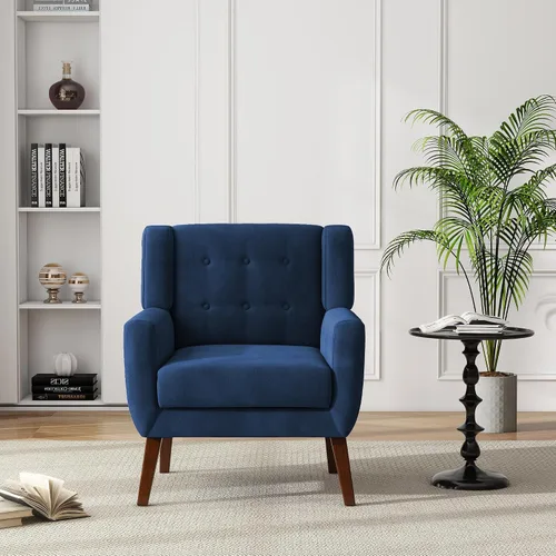 Miniatura 78 de Silla decorativa de piel sintética, moderna silla tapizada para sala de estar, cómodos asientos individuales con botones, asiento de lectura Negro