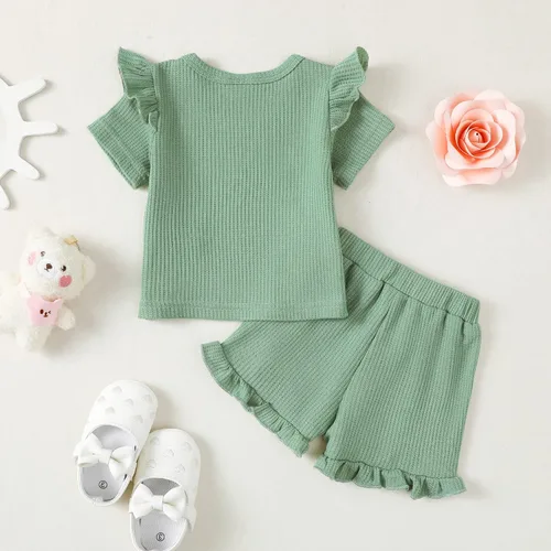 Miniatura 7 de Mioglrie Ropa para bebé niña con volantes y pantalones cortos, conjunto de ropa para niñas pequeñas