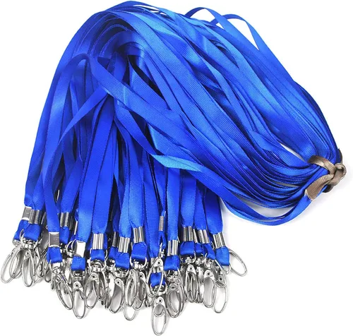 Bird Fiy 50 cordones azules de nailon a granel para insignias de identificación, cordones de insignia, ganchos giratorios, clips ideales para