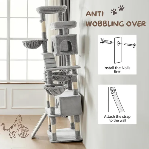 Miniatura 7 de Árbol para gatos, torre grande de gatos de 80 pulgadas con 9 postes para rascar, 2 perchas, 2 cuevas, 2 cestas, 2 escaleras, hamaca extra grande