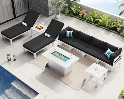 Miniatura 95 de NICESOUL - Juego de 10 muebles de patio extra grandes de aluminio moderno, sofá para exteriores con asiento de 29" de profundidad y ancho, 500 lbs