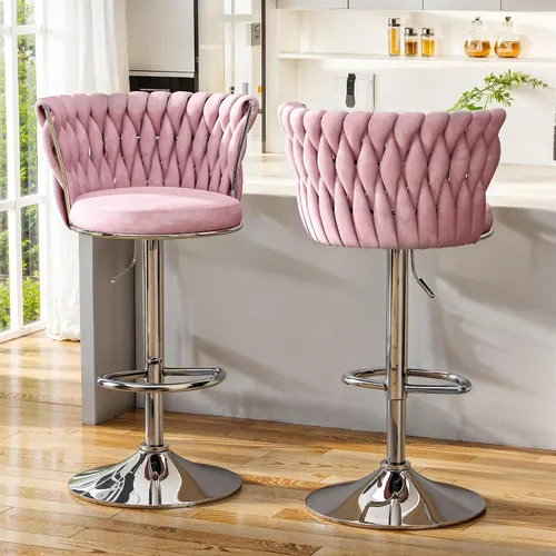 Miniatura 16 de Lamerge Juego de 2 taburetes de bar de terciopelo, sillas de bar giratorias modernas, taburetes de bar de cocina, taburetes de bar ajustables, Gris