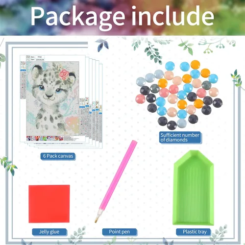 Miniatura 3 de Containlol Juego de 6 piezas de arte de diamantes para niños, lindos animales, arte de diamantes para adultos principiantes, 5D, kit de pintura