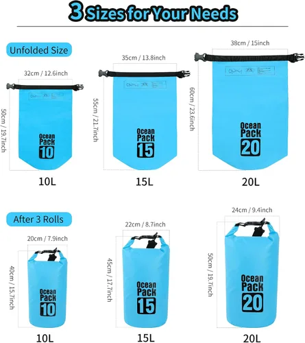 Miniatura 2 de Dry Bag impermeable para mujeres y hombres, 20L enrollada, ligera, bolsa de almacenamiento en seco con funda para teléfono para viajes, natación