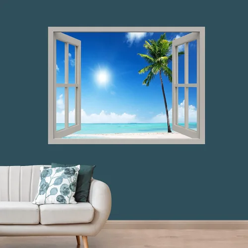 Miniatura 3 de IDEA4WALL Adhesivo mural removible para pared, arena blanca tropical, playa, orilla, palmera, naturaleza, desierto, fotografía, arte moderno
