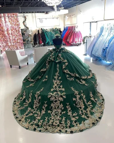 Miniatura 6 de Mouccy Preciosos vestidos de quinceañera sin tirantes con cuentas vestido de bola hinchado de encaje vestidos de fiesta con tren floral dulce 15 16