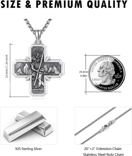Miniatura 140 de Collar de plata de ley 925 con medalla de San Patrón, colgante de protección católica, amuleto, joyería religiosa para hombres y mujeres