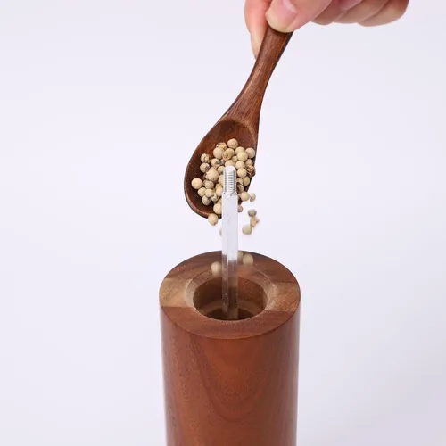 Miniatura 4 de 2 Pieces Acacia Wood Manual Pepper Grinder and Sea Salt Mill Set Handheld Spice Tool for Kitchen(IronWaist-shaped)